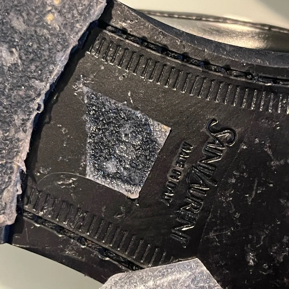 Saint Laurent Black Leather Penny Loafers with Gold Logo - Picture 2 of 10